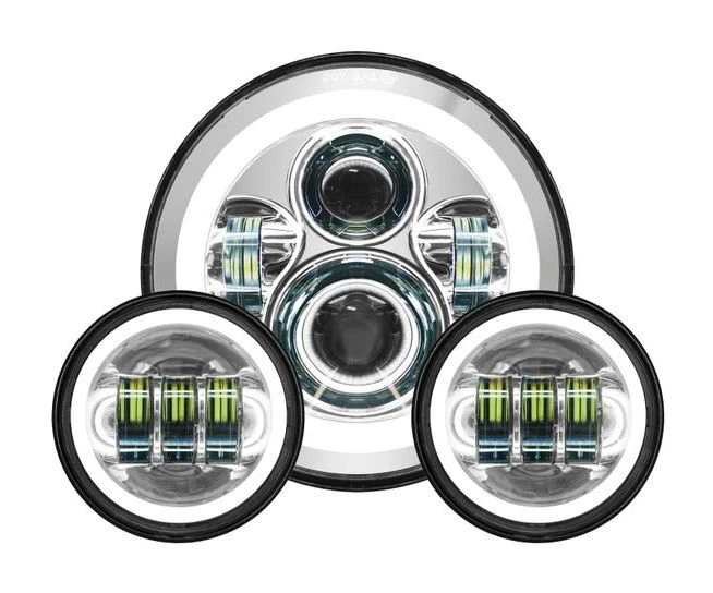 HogWorkz LED 7" Halomaker Headlight And 4 1/2" Halomaker Passing Lamps Kit For Harley 1994-2023 - Image 10