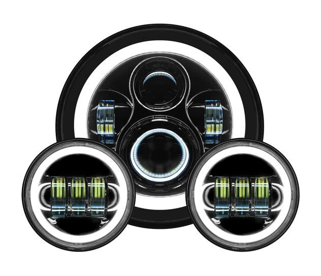 HogWorkz LED 7" Halomaker Headlight And 4 1/2" Halomaker Passing Lamps Kit For Harley 1994-2023